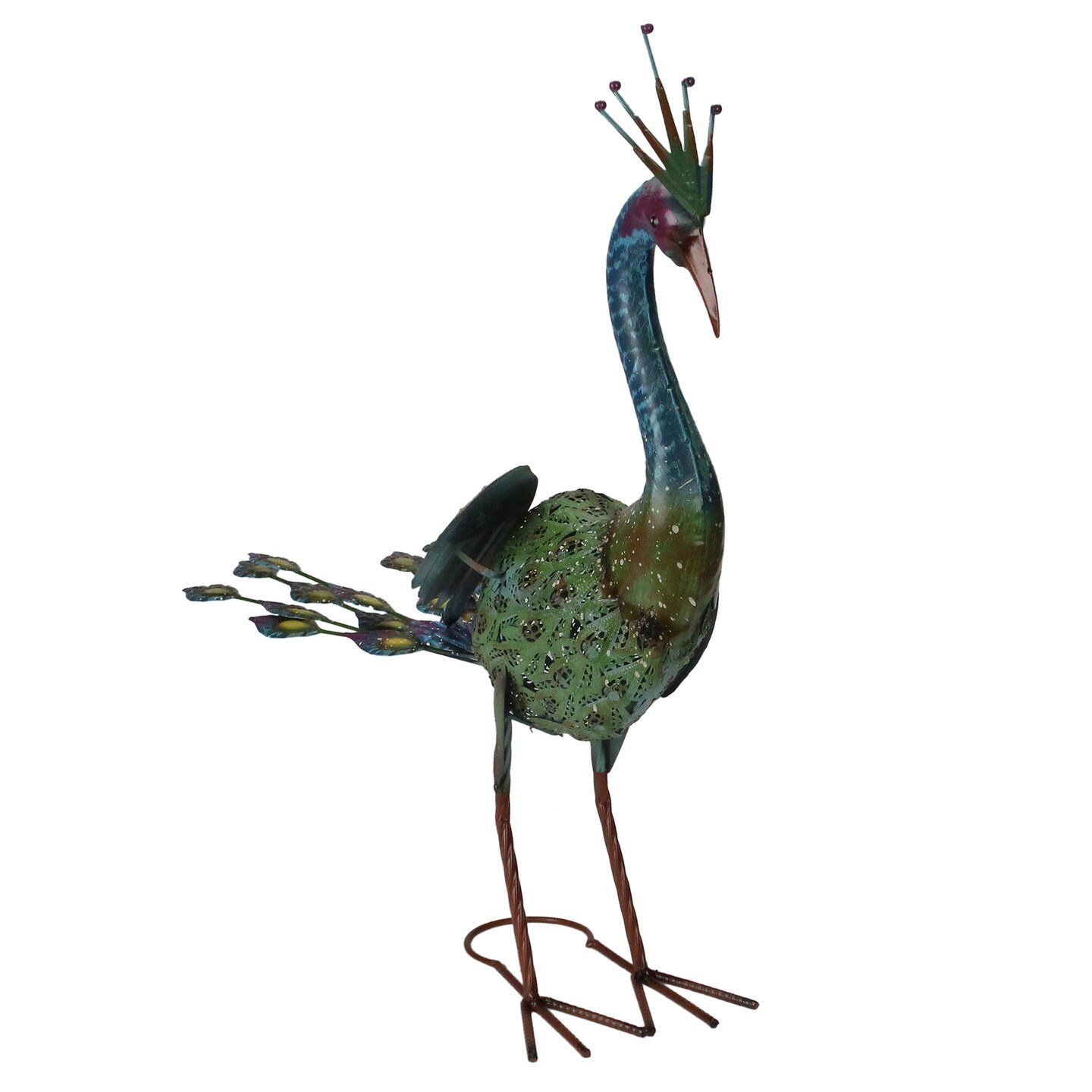 Napco 24&#x22; Green and Blue Metal Peacock Outdoor Garden Statue