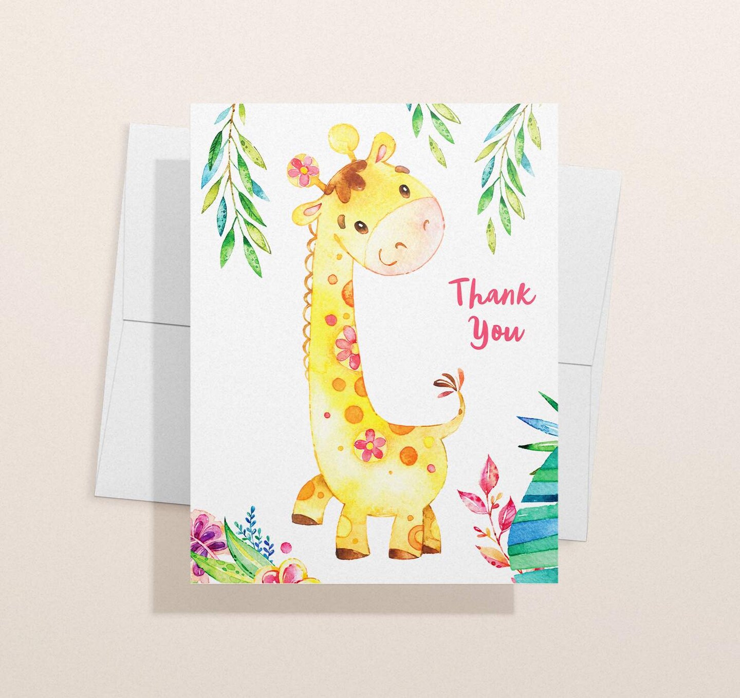 Cute Giraffe Thank You Card, Perfect for Baby Shower, Kids Birthday