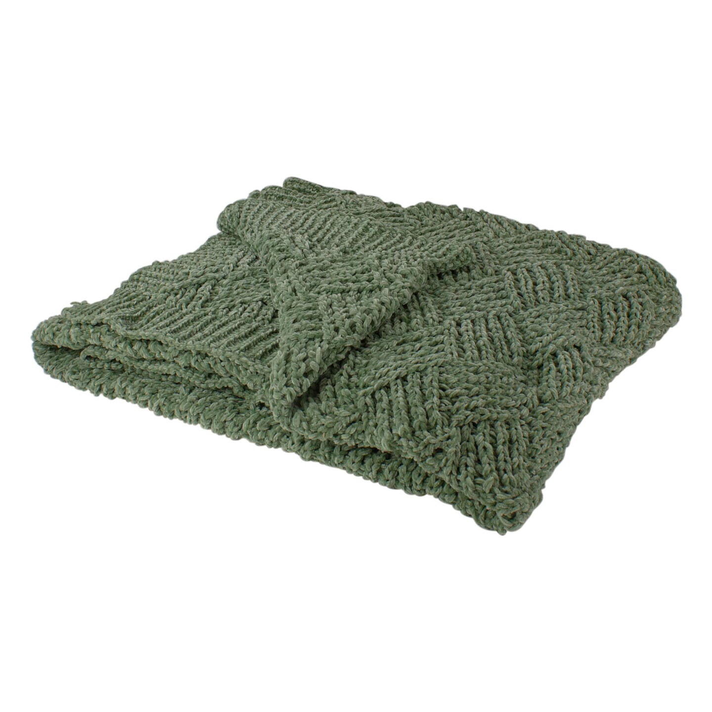 Northlight Green Chenille Cable Knit Rectangular Throw Blanket 50&#x22; x 60&#x22;