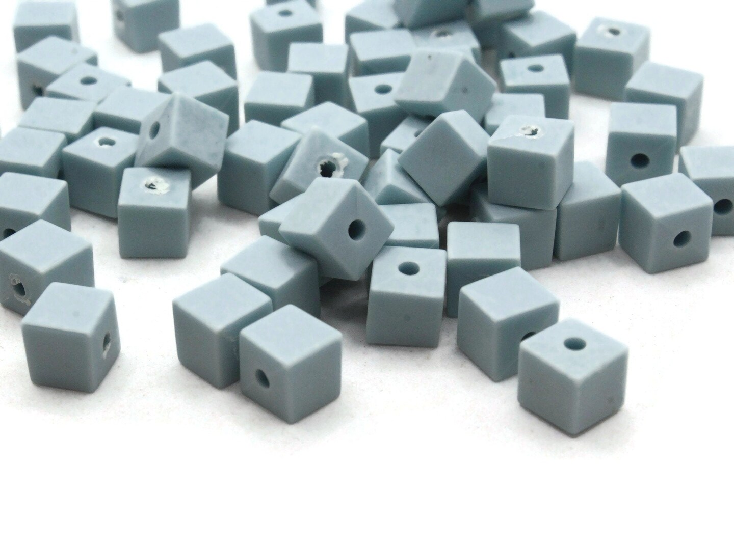 60 7mm Light Blue Vintage Plastic Cube Beads