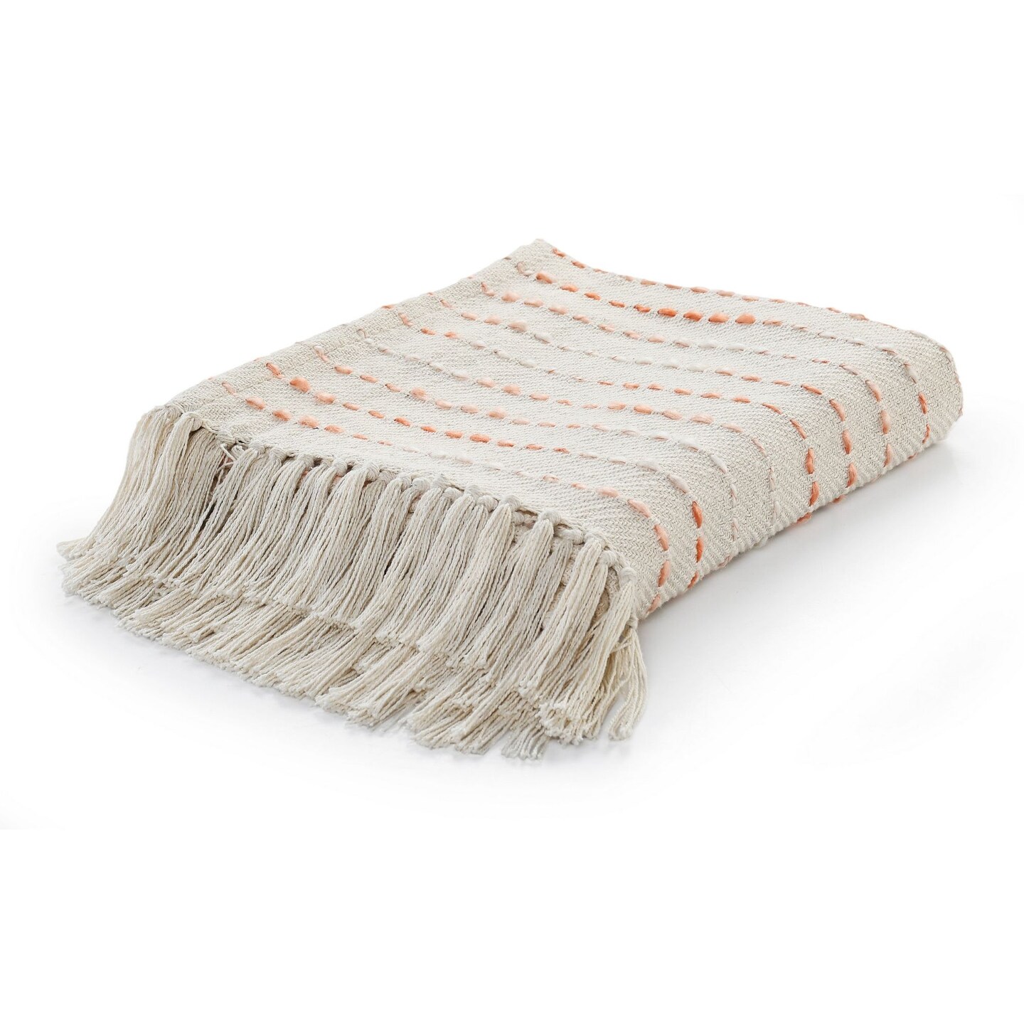 Laddha Home Designs Orange and White Shimmer Striped Woven Throw Blanket 50" x 60"