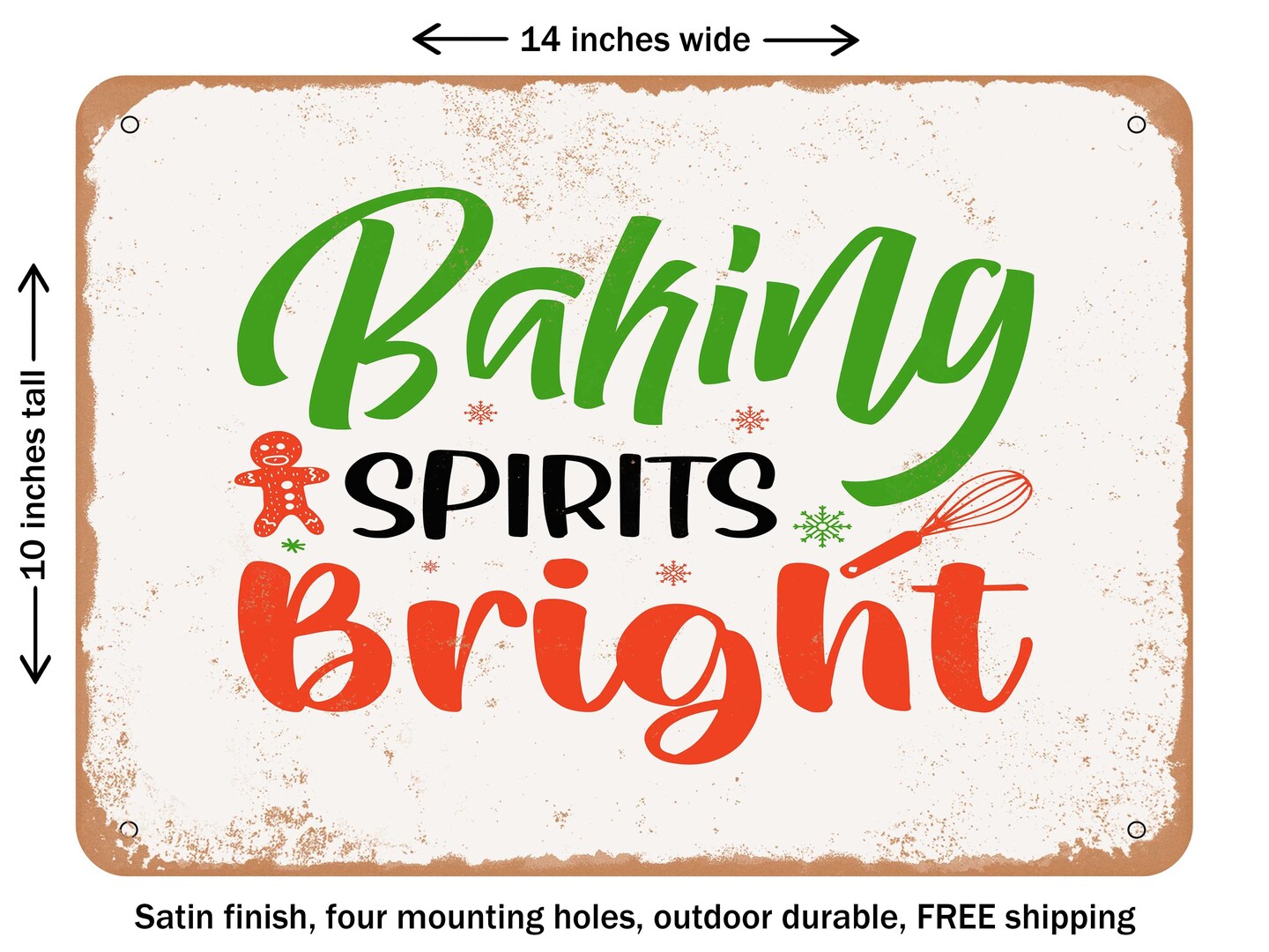 DECORATIVE METAL SIGN - Baking Spirits Bright - 4 - Vintage Rusty Look