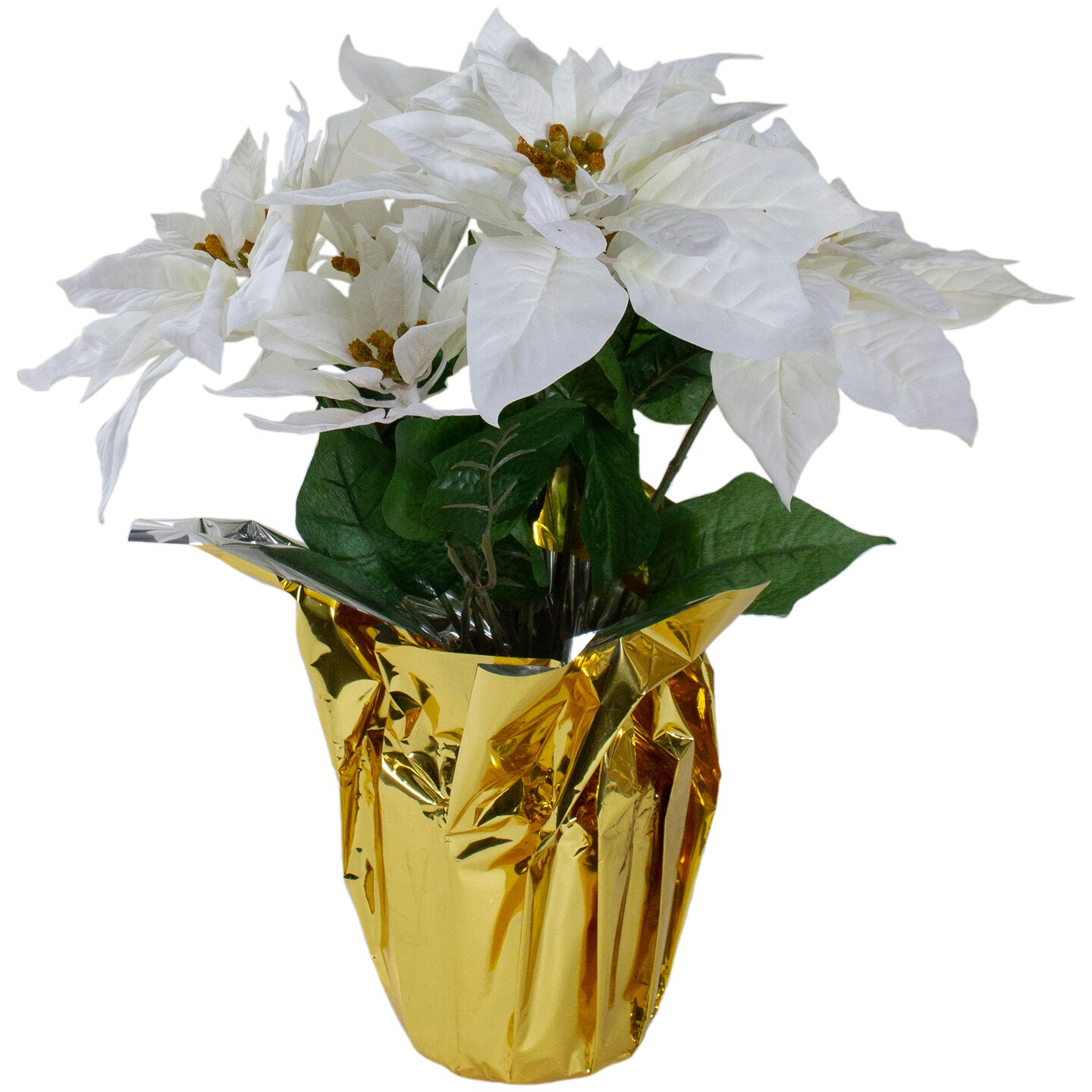 Northlight 17&#x22; Potted White Artificial Poinsettia Christmas Arrangement