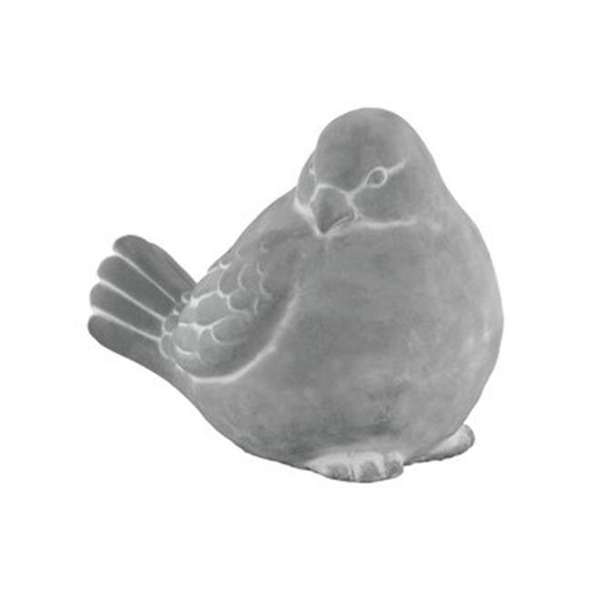 Cement Sitting Bird Figurine with Head Turned to Side, Washed Concrete Finish - Gray