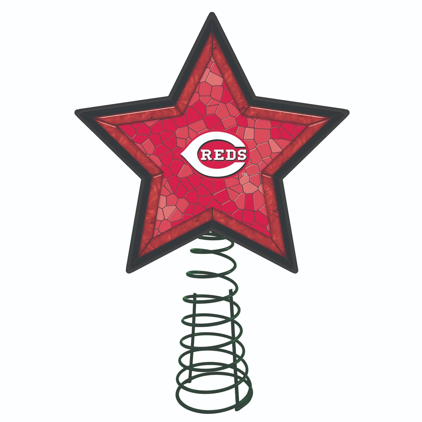 The Memory Company 10" Lighted Red and Pink Star MLB Cincinnati Reds Mosaic Christmas Tree Topper