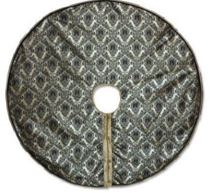 Melrose 54&#x22; Elegant Shiny Black and Antique Gold Damask Floral Print Christmas Tree Skirt