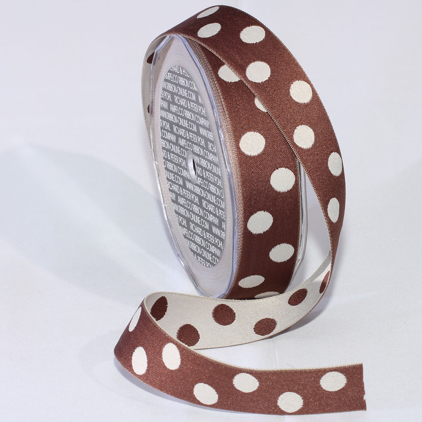 The Ribbon People White and Brown Polka Dot Woven Craft Ribbon 1&#x22; x 54 Yards