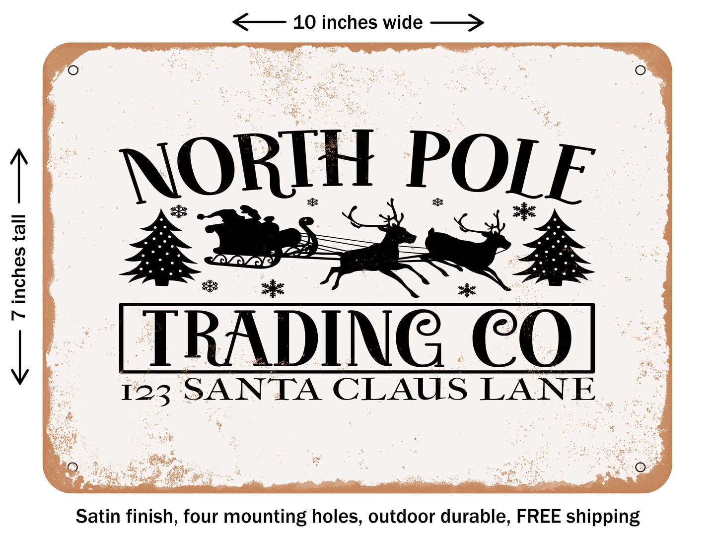 DECORATIVE METAL SIGN - North Pole Trading Co23 Santa Claus Lane - Vintage Rusty Look
