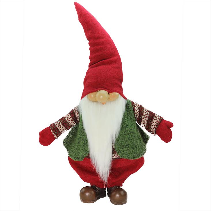 Northlight Gnome with Pointy Hat and Sweater Vest Christmas Figure - 22&#x22; - Red and Green