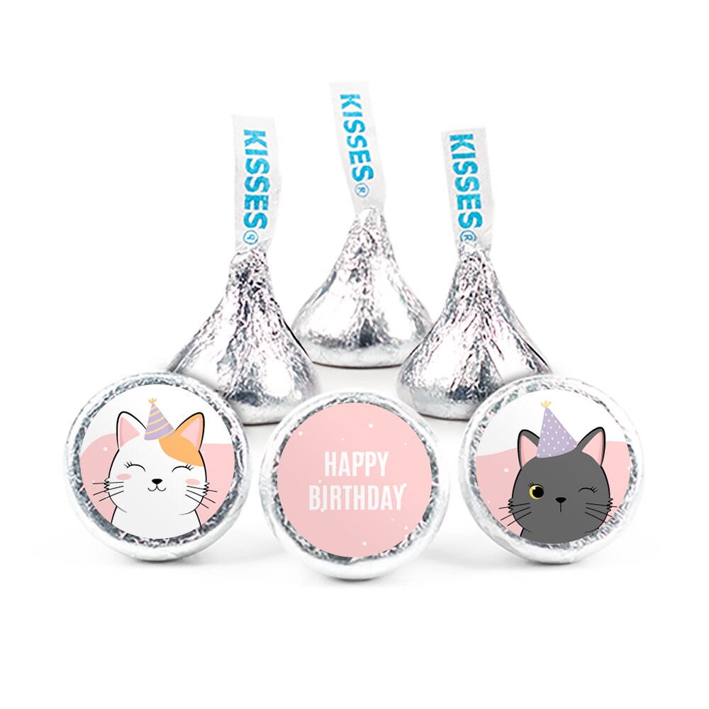 324ct Cat Birthday Party Stickers for Hershey&#x27;s Kisses Kid&#x27;s Favors, Party Supplies - DIY - Candy Not Included - By Just Candy