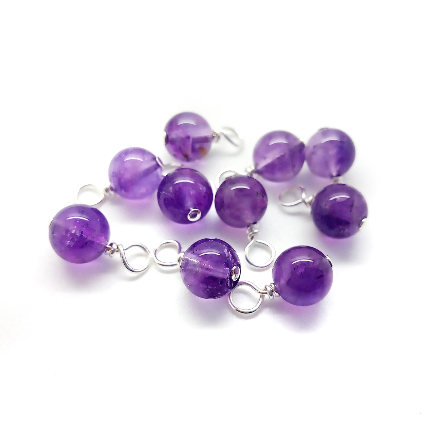 Amethyst 6mm Bead Dangles, Small Gemstone Charms, 10 pieces, Adorabilities