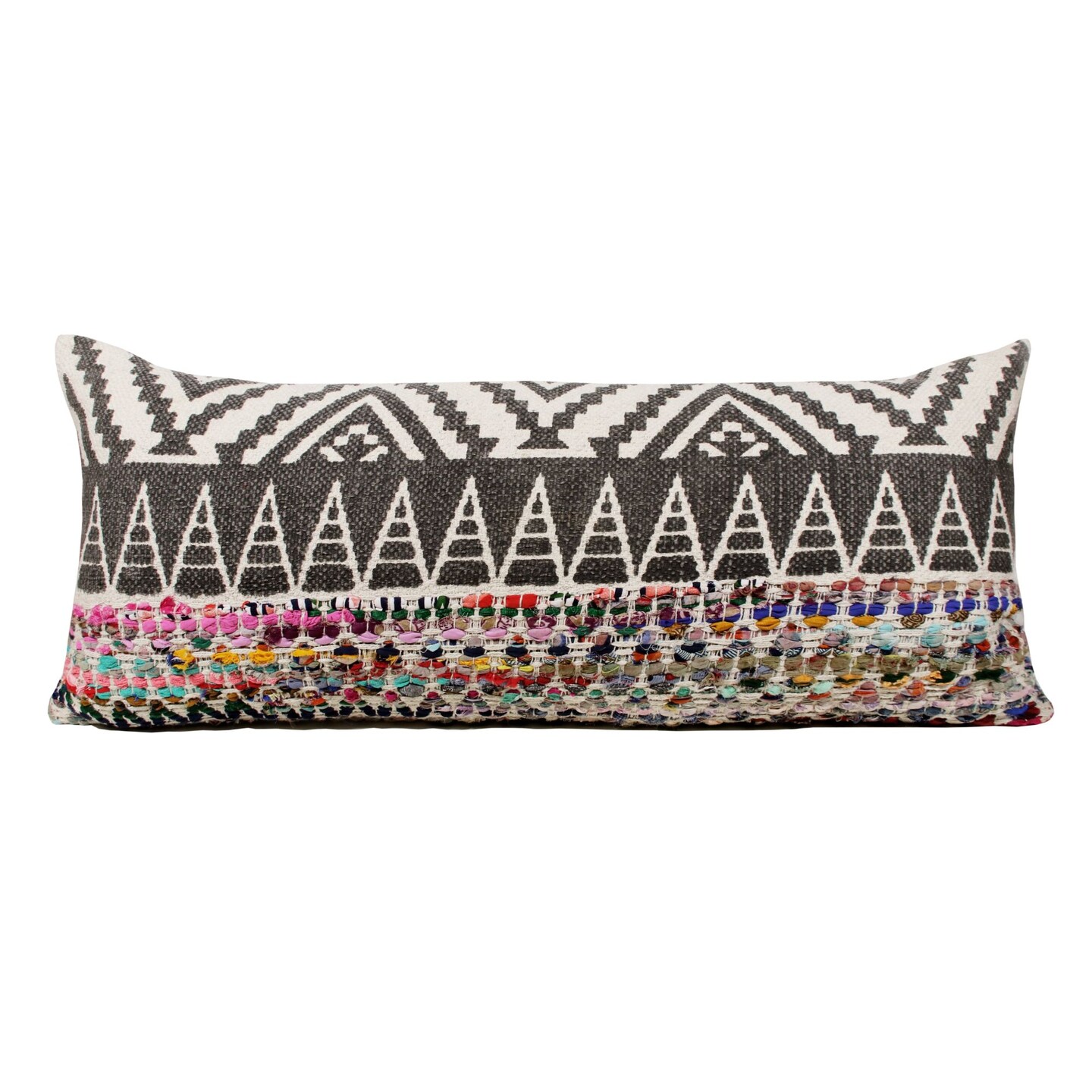 Laddha Home Designs 36&#x22; Gray and Pink Boho Geometric Rectangular Throw Pillow