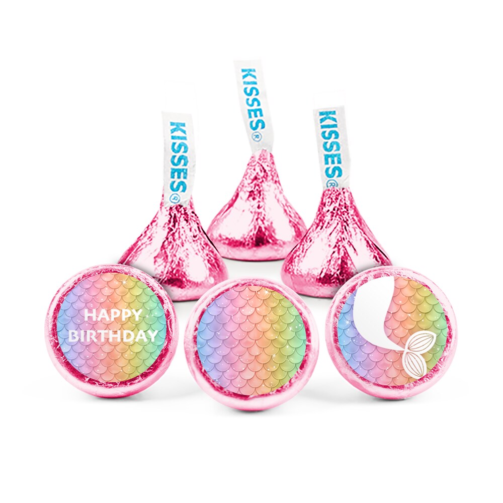 100ct Mermaid Birthday Candy Party Favors Hershey&#x27;s Kisses Milk Chocolate (100 Candies + 1 Sheet Stickers)  - Assembly Required - by Just Candy