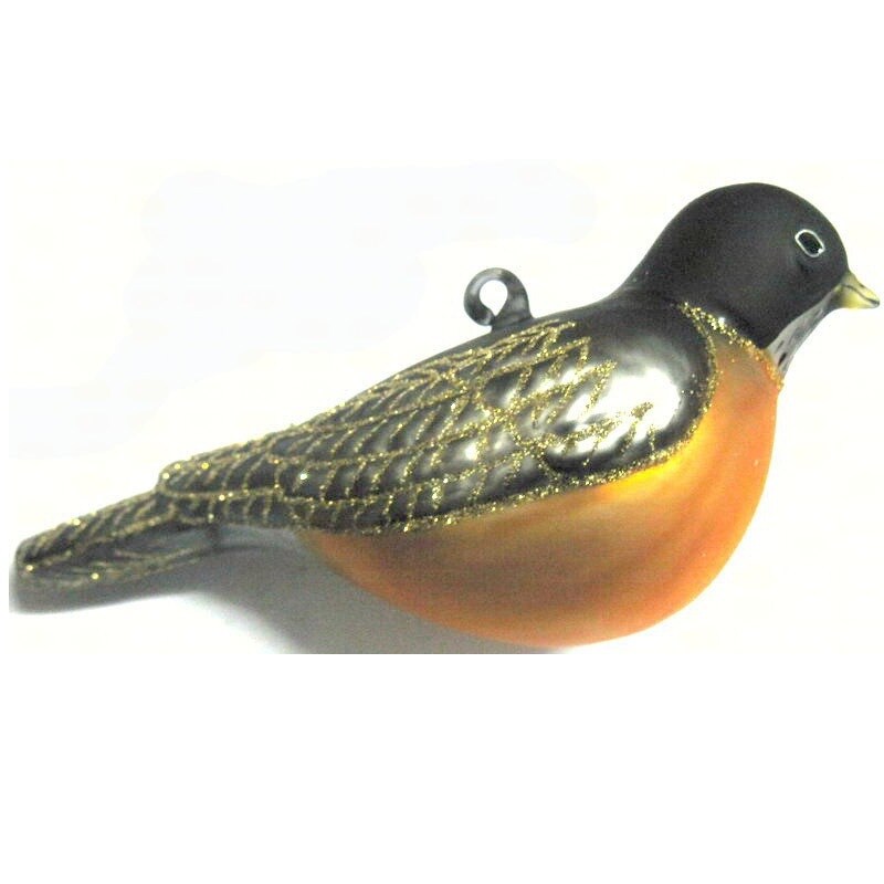 GC Home & Garden 4.75” Black and Yellow Robin Bird Hand Blown Glass Hanging Figurine Ornament