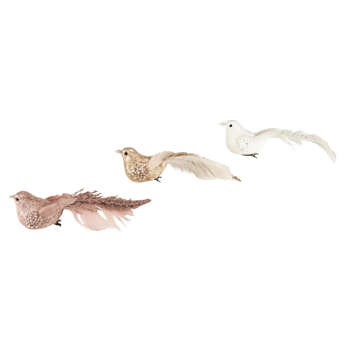 Northlight Glittered Bird Christmas Clip-on Ornaments - 6.5" - Pink and Champagne - Set of 3