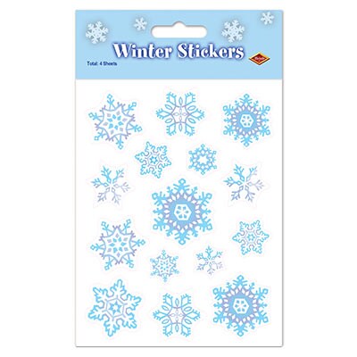 Party Central Club Pack of 48 Blue and White Snowflake Christmas Sticker Sheets 7.5&#x22;