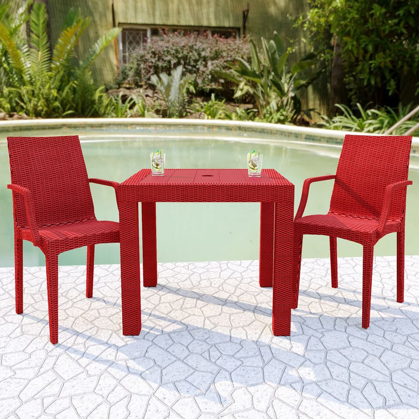 LeisureMod Weave Mace Indoor/Outdoor Chair (With Arms), Set of 2