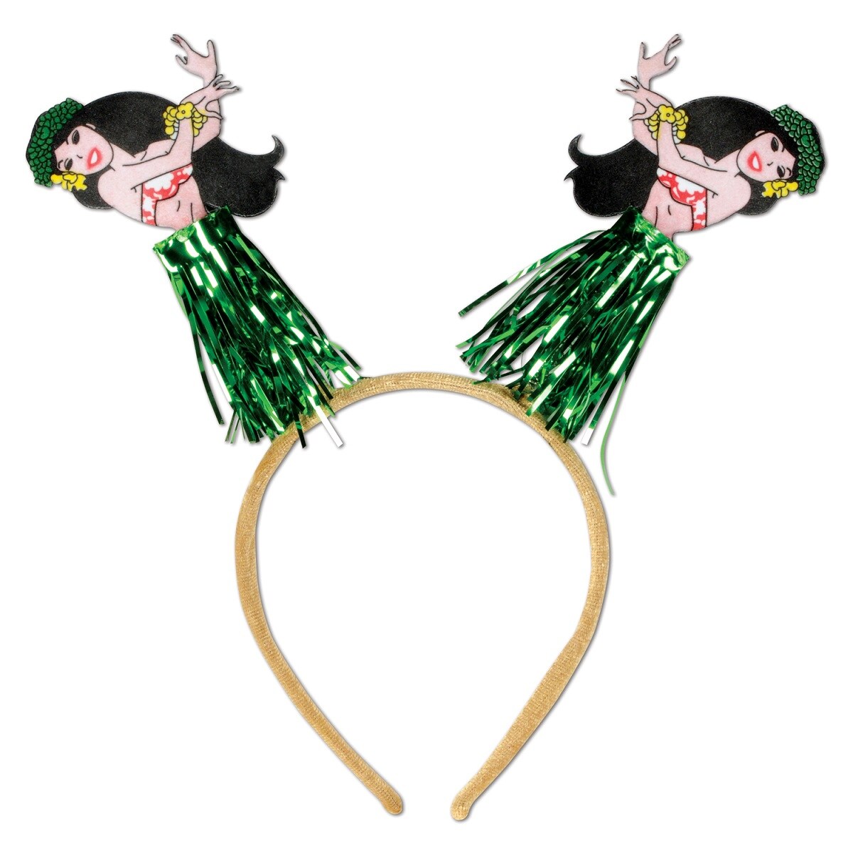 Beistle Club Pack of 12 Green Grass Skirt Hula Girl Headband Boppers Party Favors - One Size