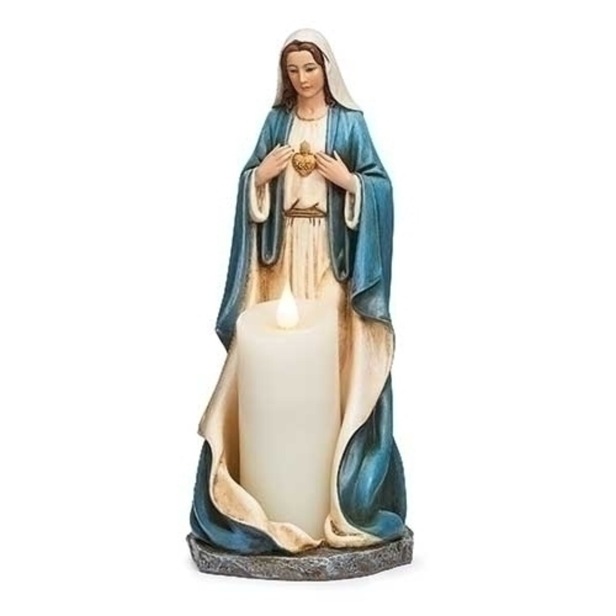 Roman Immaculate of Heart Mary Flameless Candle Holder Figurine - 9.75&#x22;