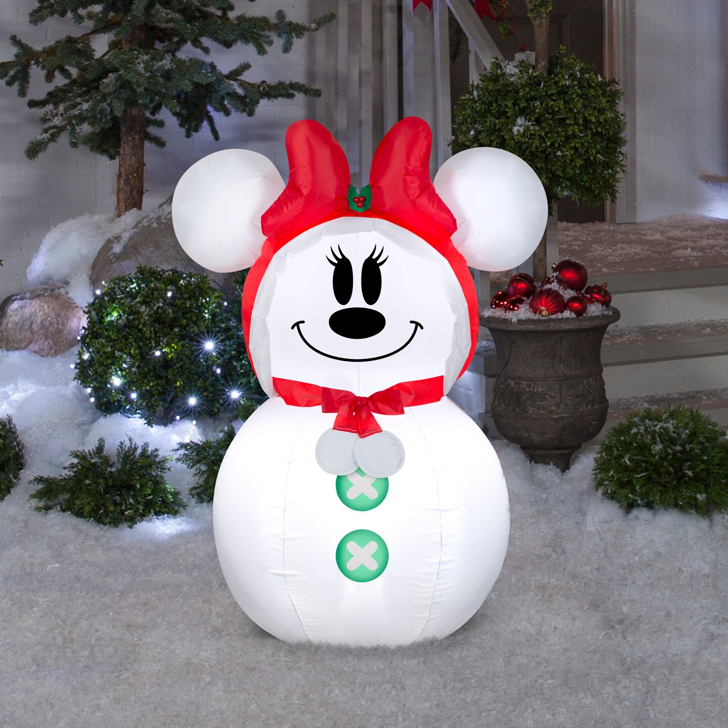 3 1/2&#x27; Gemmy Airblown Inflatable Disney Minnie Mouse As Snowman w/ Red Bow Yard Decoration 117566