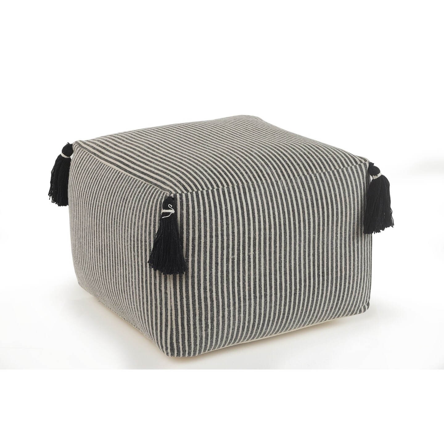 Laddha Home Designs 18&#x22; Gray and White Geometric Striped Square Pouf Ottoman