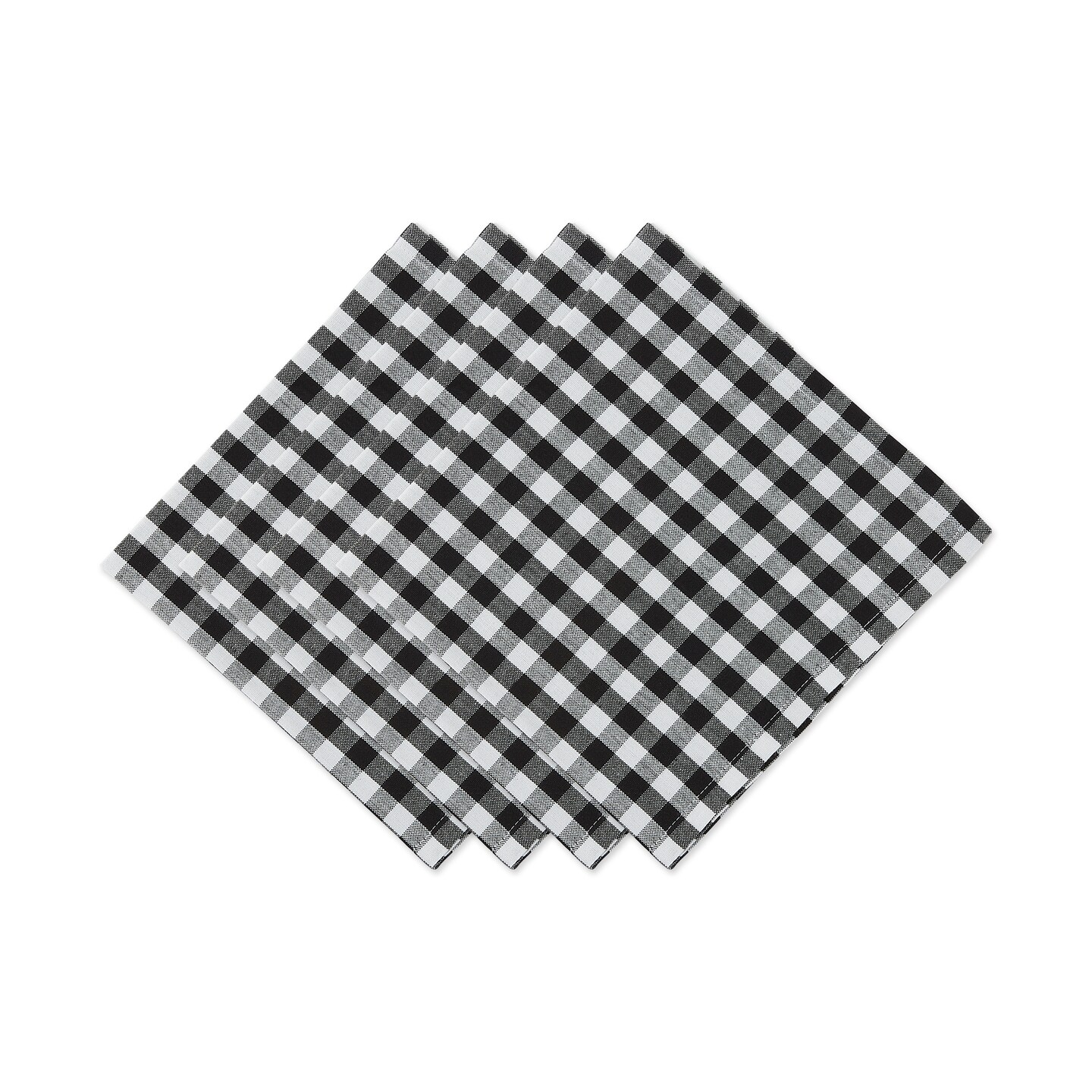 Contemporary Home Living Set of 4 White and Black Square Gingham Checkered Napkin, 20&#x22;