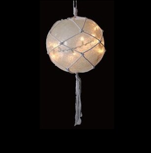 Barcana Lighted Sphere with Macrame-Style Rope Christmas Decoration - 11.5" Cream - Warm White - White Wire