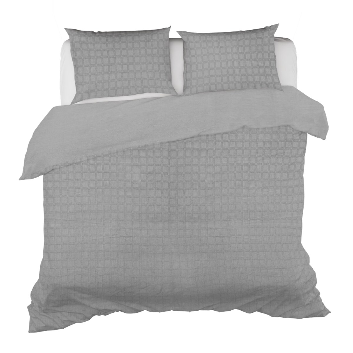 Contemporary Home Living 88" Gray Textured Plaid Reversible Duvet Cover