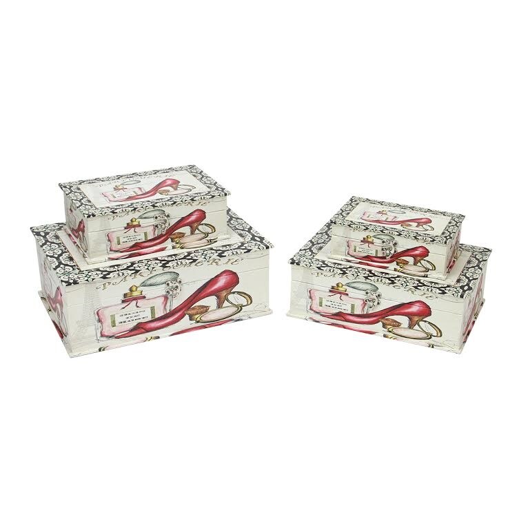 Northlight Set of 4 Vintage-Style French Fashion Decorative Wooden Storage Boxes 13.75&#x22;