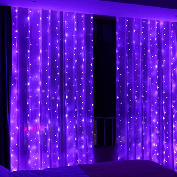 Perfect Holiday 300 LED Curtain String Lights Plug In - 8 Light Modes