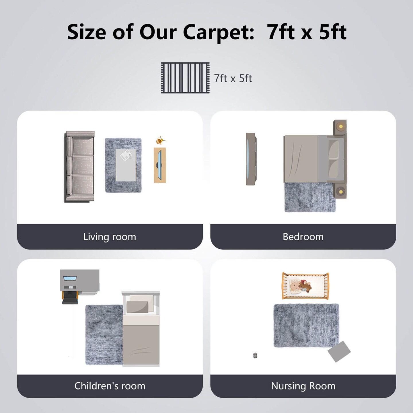 Modern Rectangular Soft Shag Area Rug for Living Room Bedroom