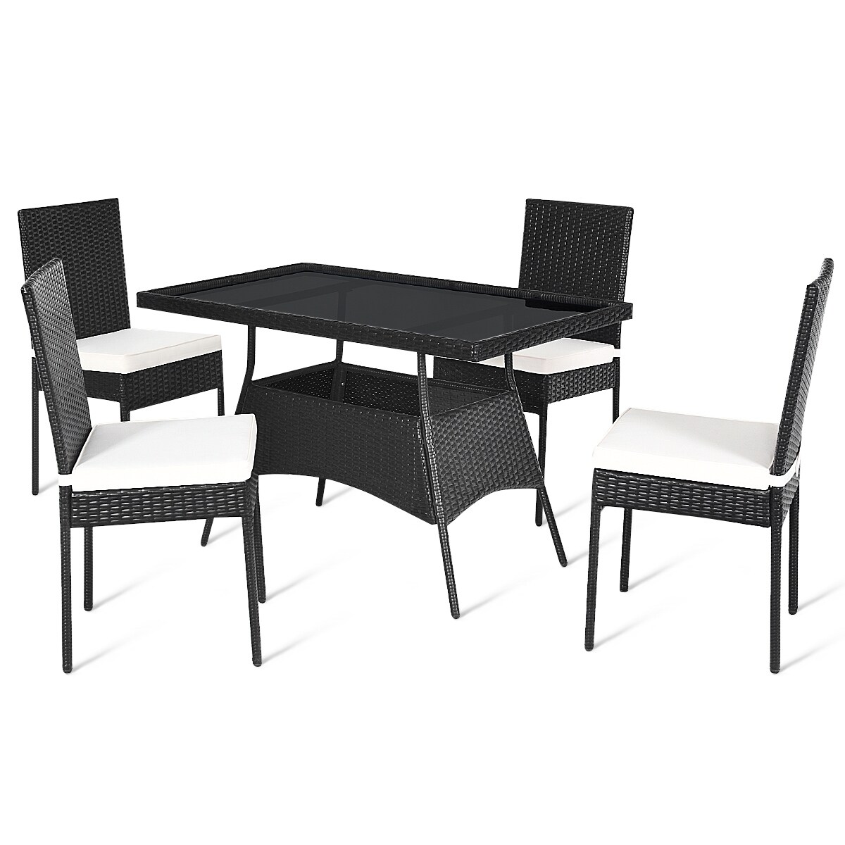 5 Pieces Rattan Dining Set Glass Table High Back Chair
