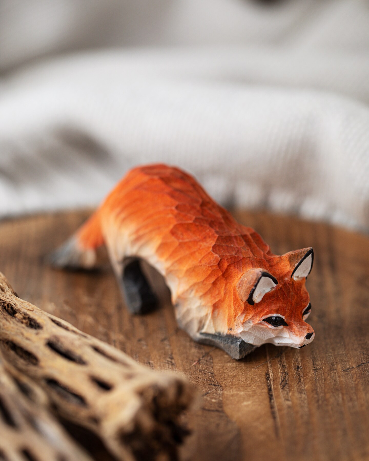 Hand-Carved Wooden Fox Figurine, Cute Handmade Mother's Day Gift