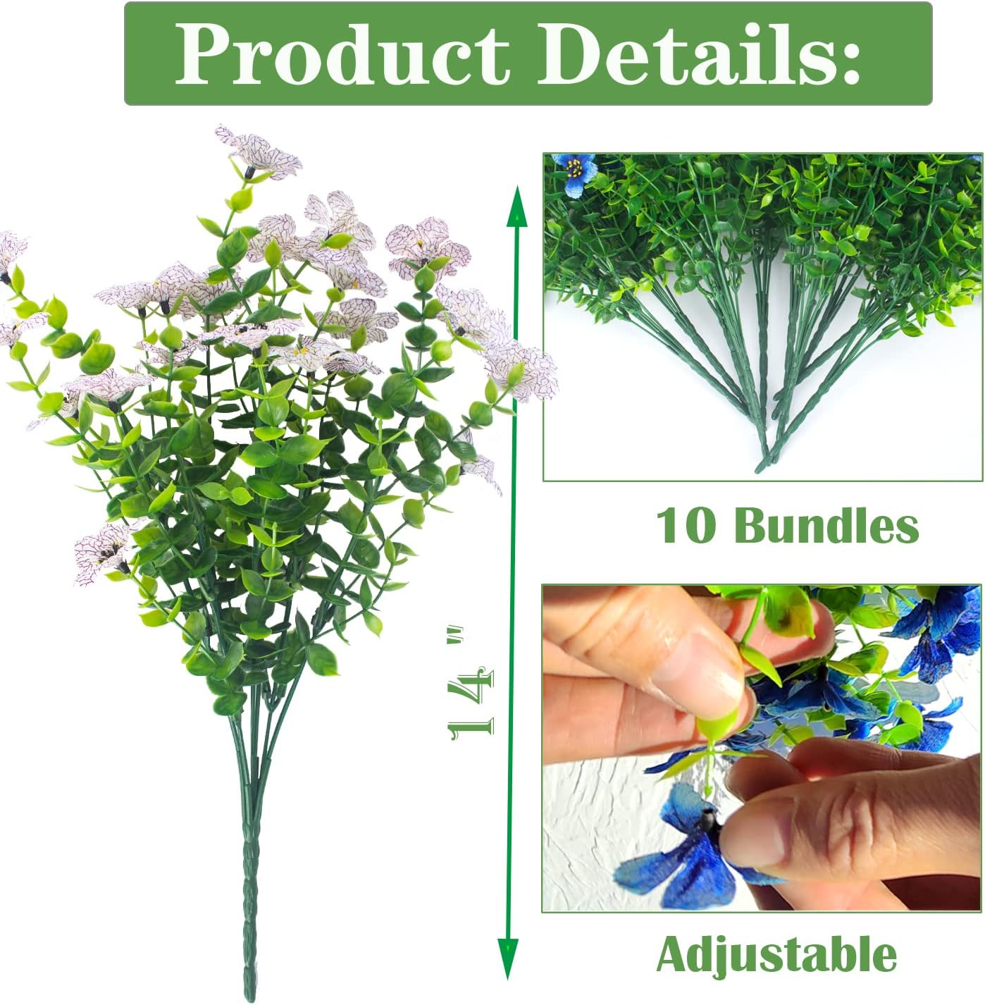 10 Bundles UV Resistant Artificial Flowers for Outdoor D&#xE9;cor