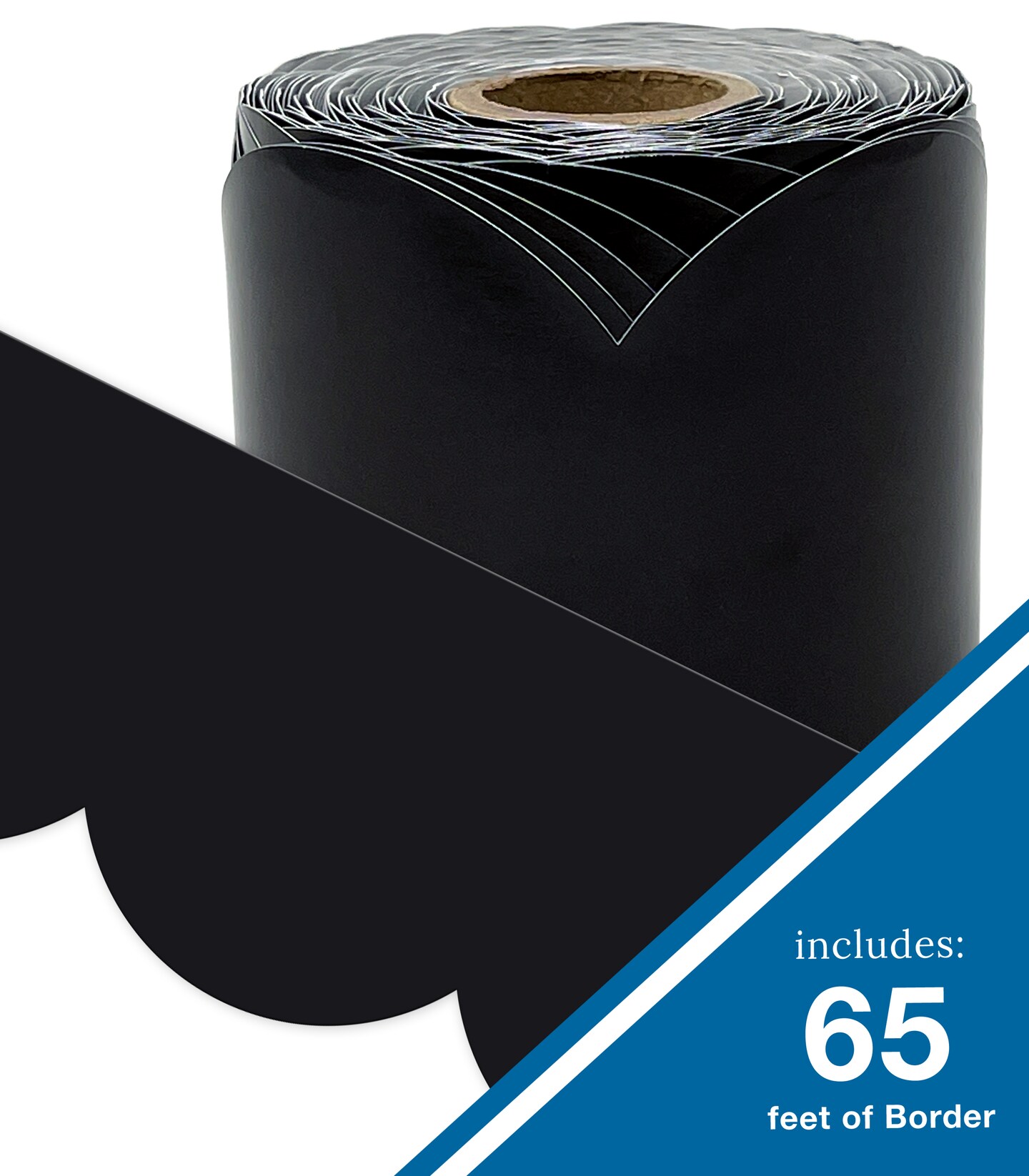 Carson Dellosa 65Ft of Black Bulletin Board Borders, 1 Roll of Scalloped Trim for Rolling Whiteboard, Cork and Posterboard, Party, Office Decorations, and Classroom Decor