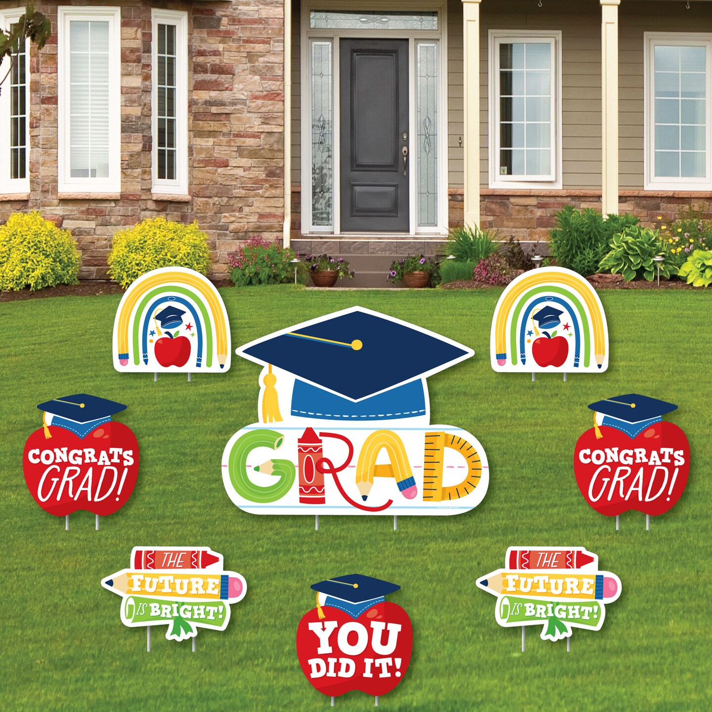 Big Dot of Happiness Kindergarten Grad Kids Outdoor Decorations - Graduation Yard Signs - Set of 8