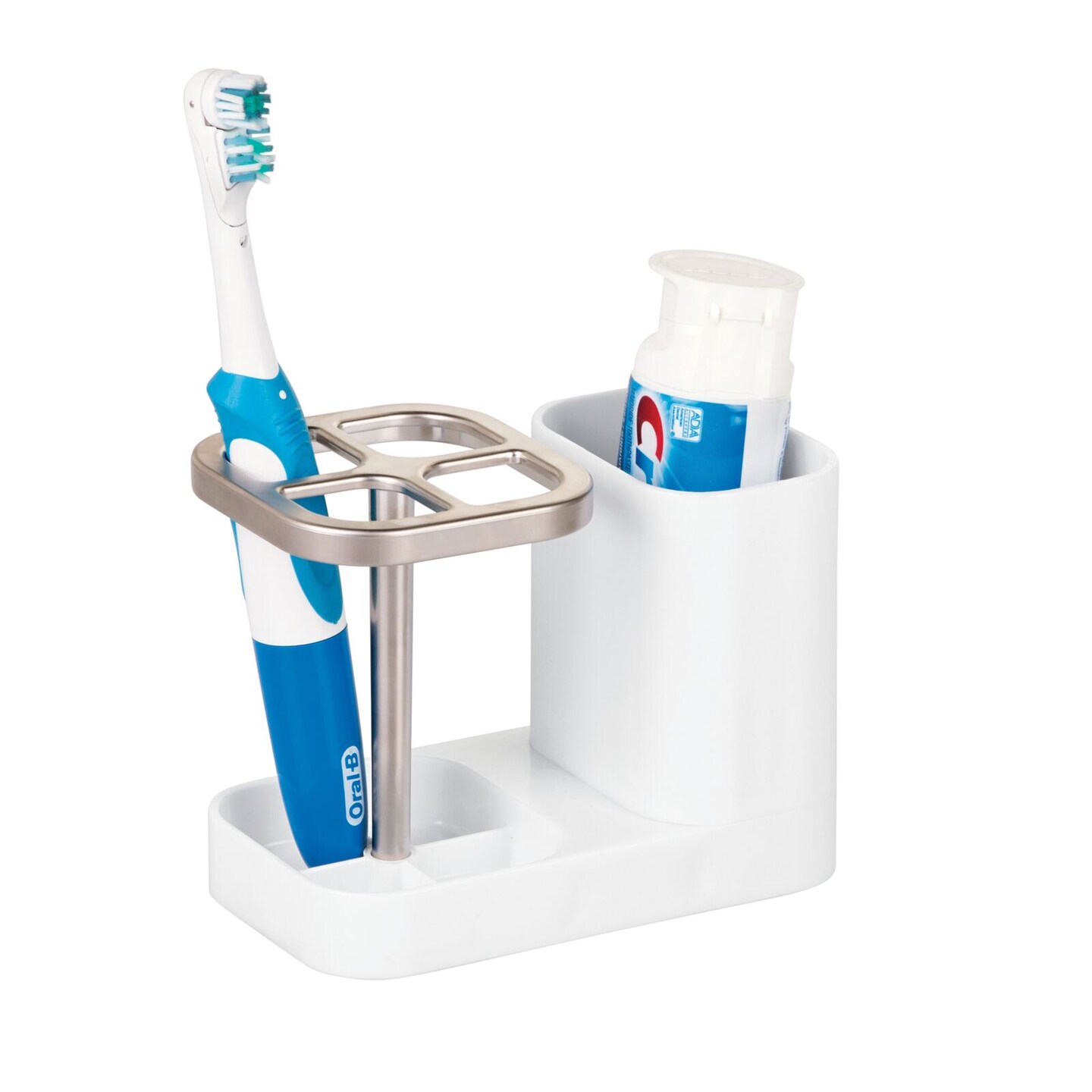 mDesign Plastic Toothbrush Storage Organizer Holder with Cup