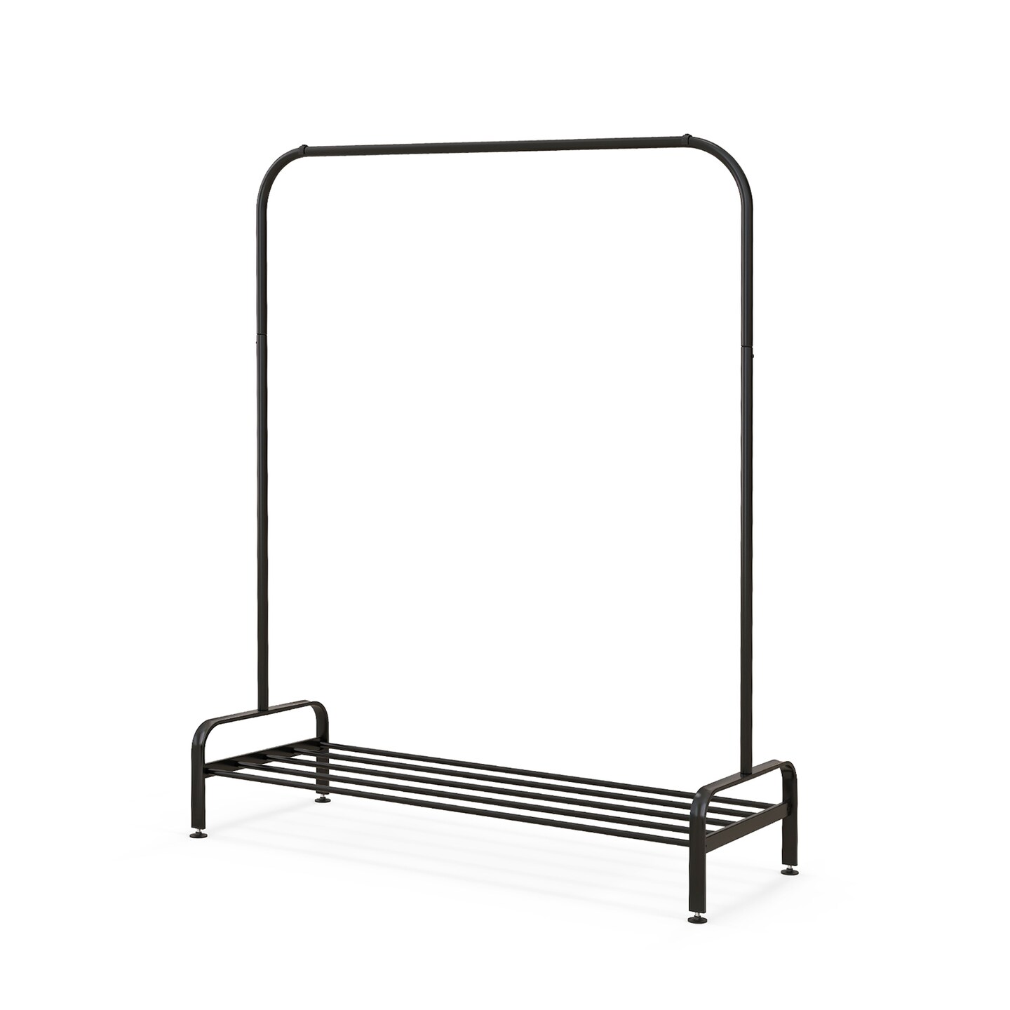 Black Metal Heavy Duty Clothes Stand Rack with Top Rod and Lower Storage Shelf