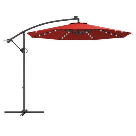 Outdoor 10 ft Offset Umbrella with Solar LED & 360° Swivel – No Base