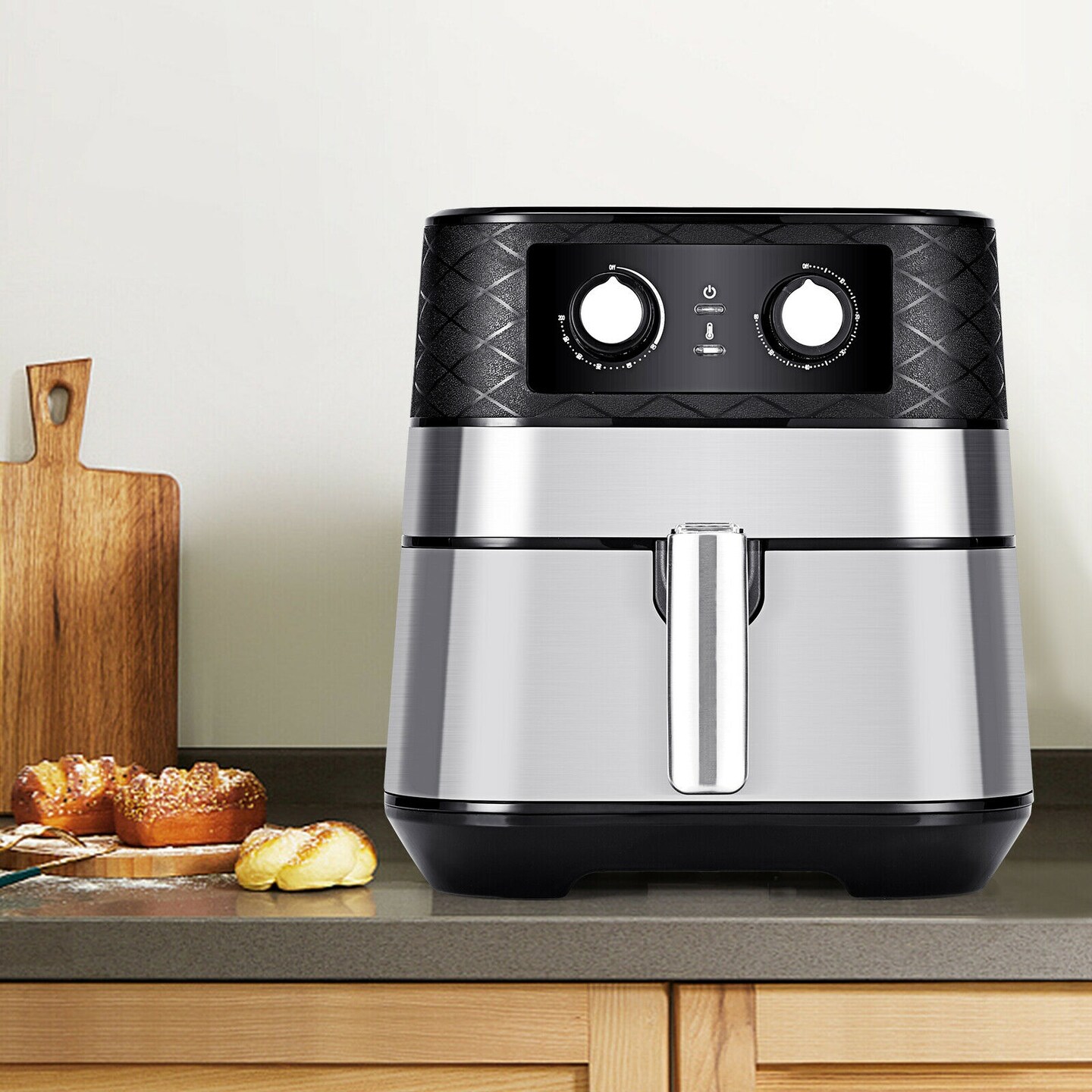 Electric Hot Air Fryer with Stainless steel and Non-Stick Fry Basket-Black