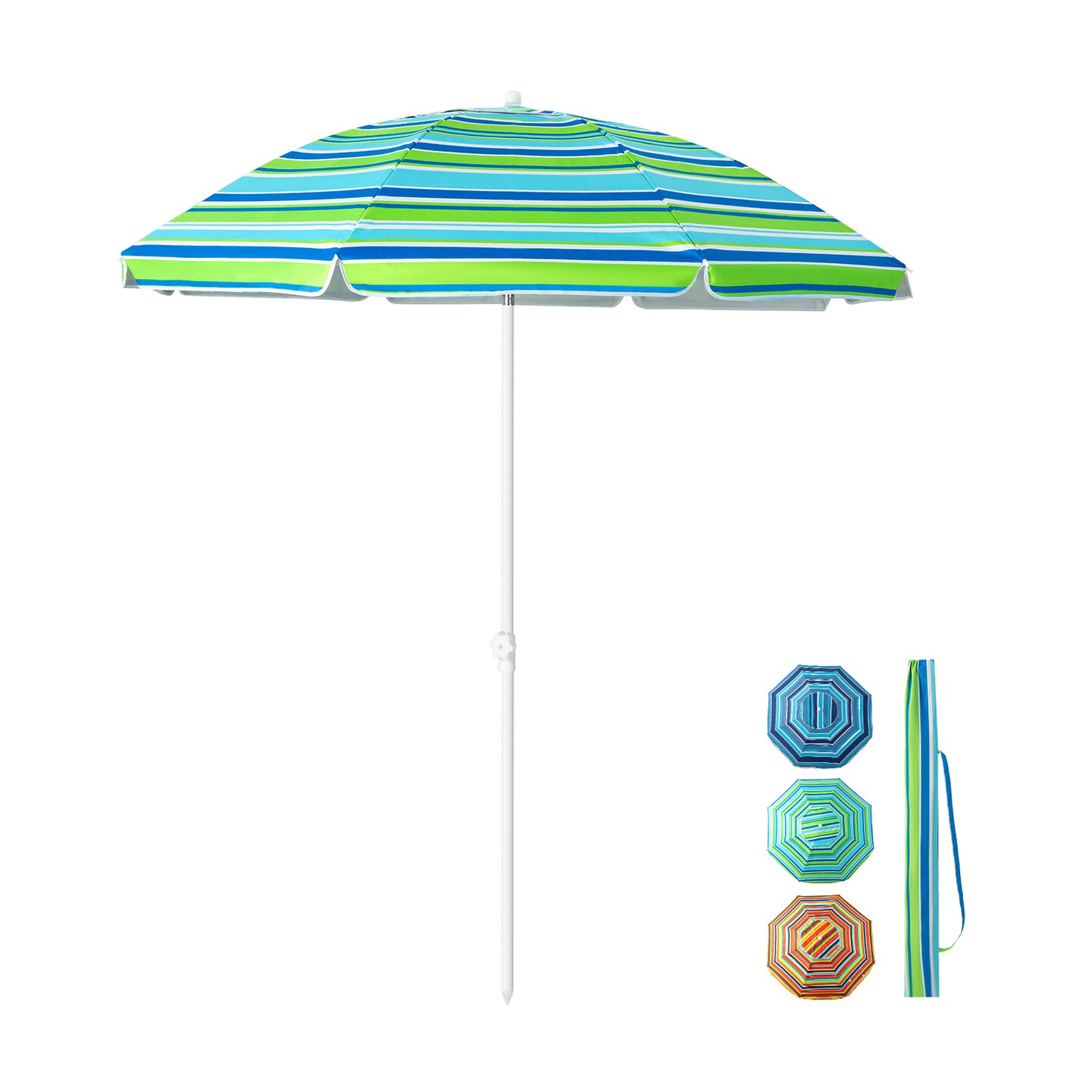 Patio Beach Umbrella with Cup Holder Table and Sandbag