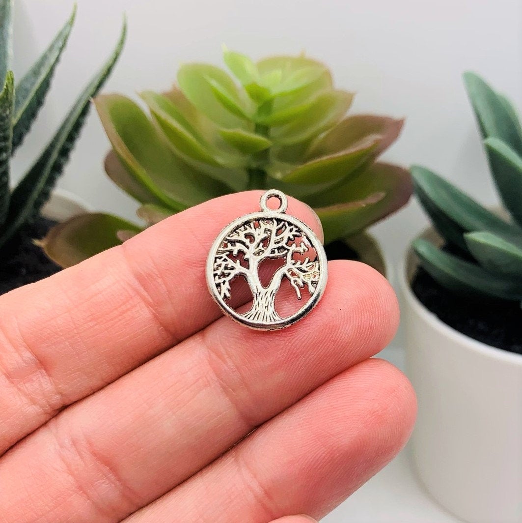 4, 20 or 50 Pieces: Small Silver Tree of Life Charms, Double Sided