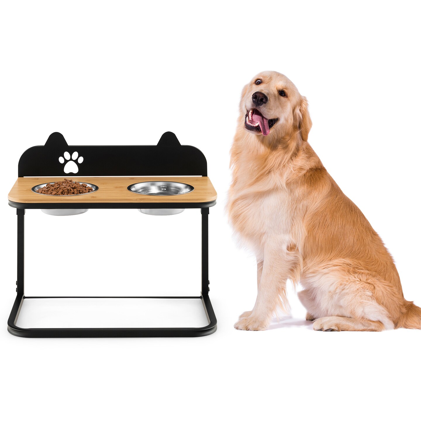 Dog Bowl Stand with 2 Stainless Steel Food Water Bowls