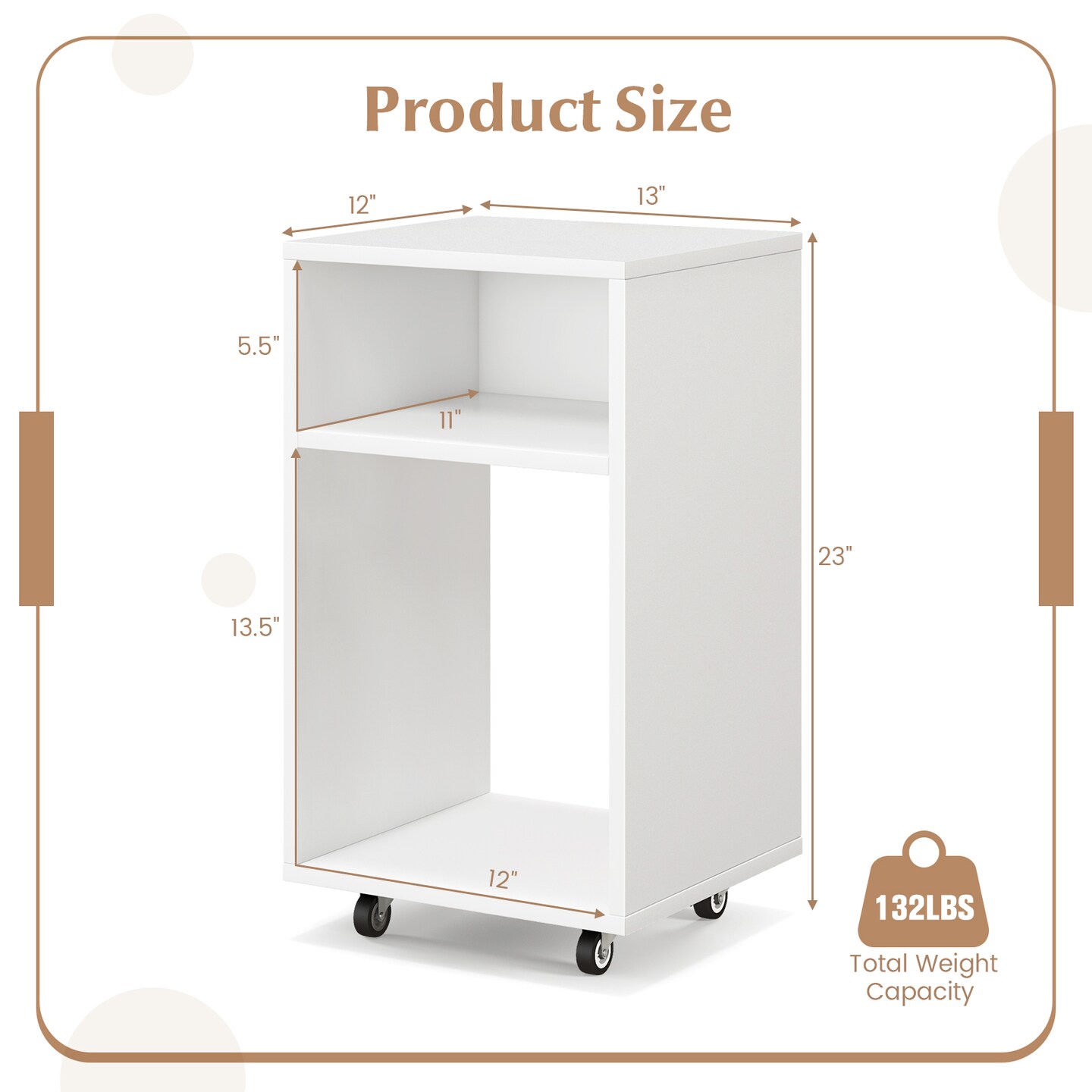 Mobile File Cabinet Wooden Printer Stand Vertical Storage Organizer-White