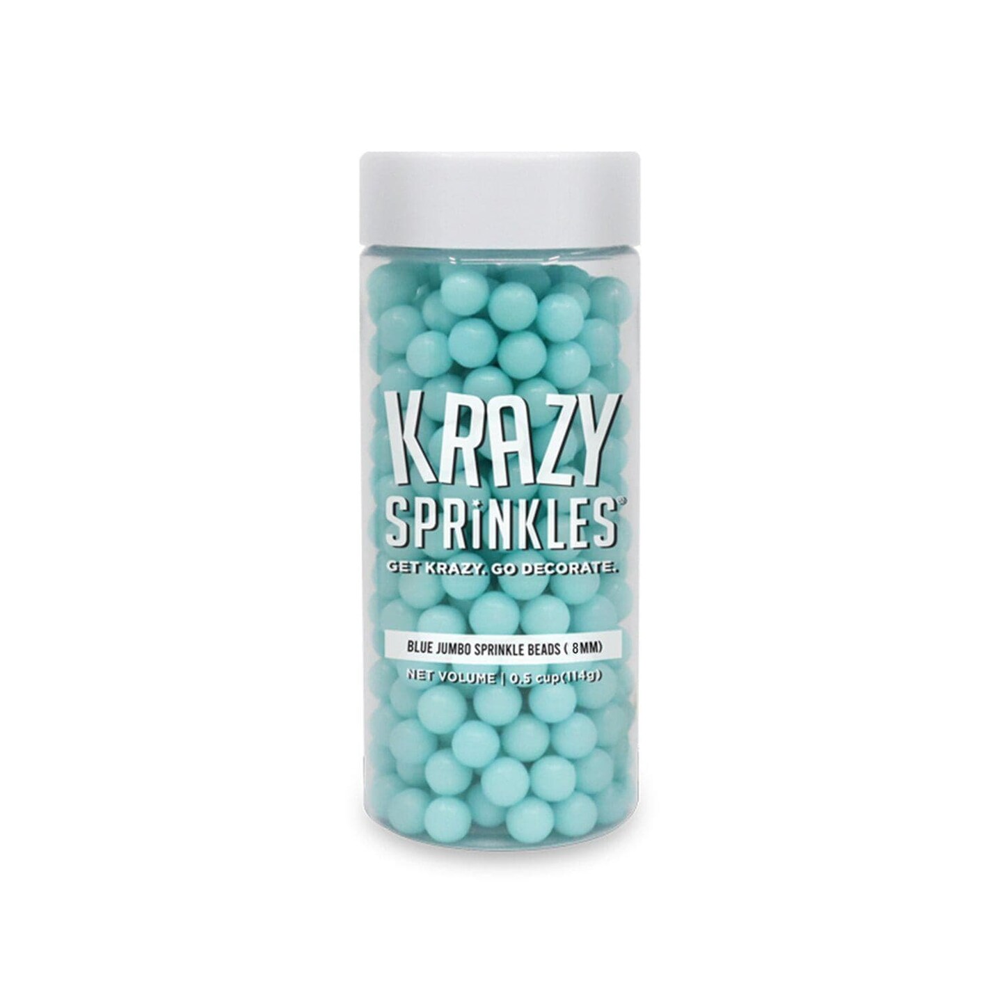 Krazy Sprinkles - Blue 8mm Beads (1/2 Cup, 1x Jar) for Cakes, Ice Cream & Cookies