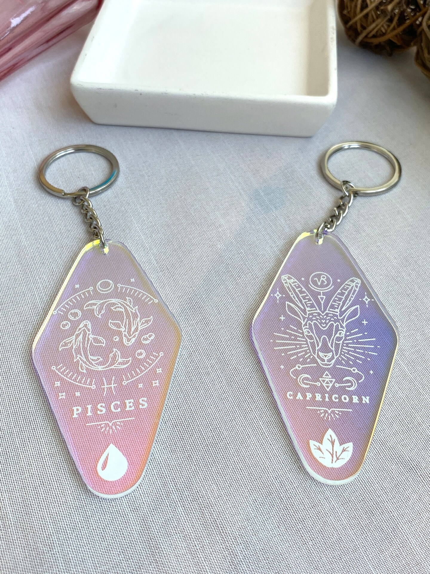 Boho Zodiac Motel Hotel Keychain, Astrology Gifts, Cute Vintage