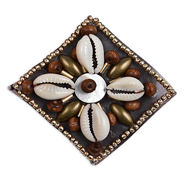 Square Wood and Shell Beaded Applique 1 1/2&#x22;