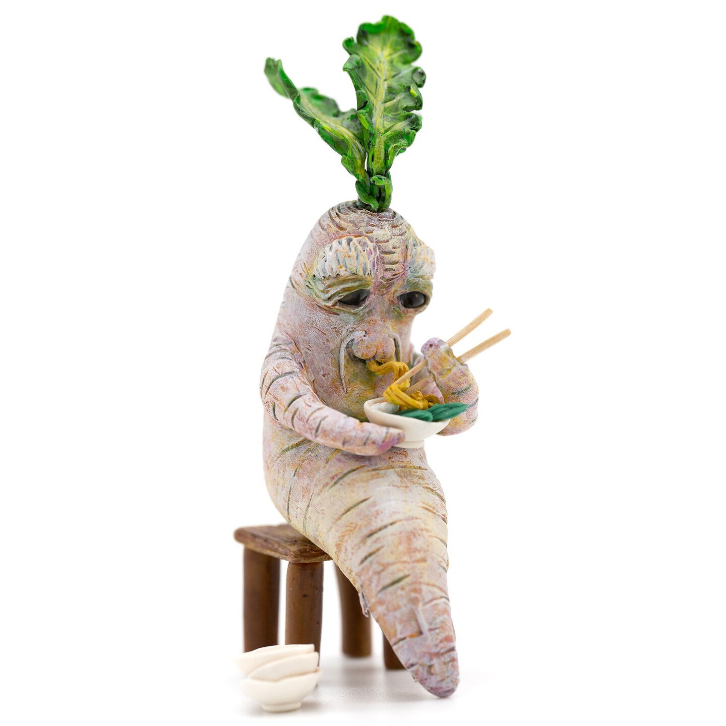 Grandpa Daikon Radish Desk Buddy, unique polymer clay figurine