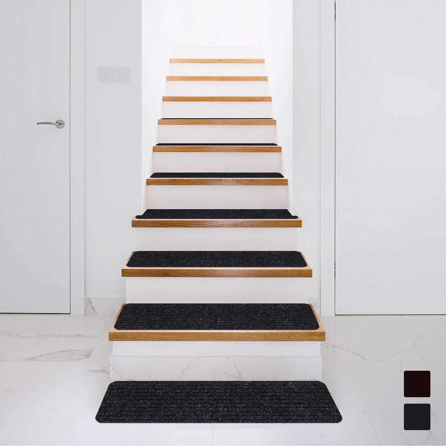 Costway 15-Pack Non-Slip Black Stair Treads – 30x8 Inch Carpet Mats, Indoor Anti-Slip