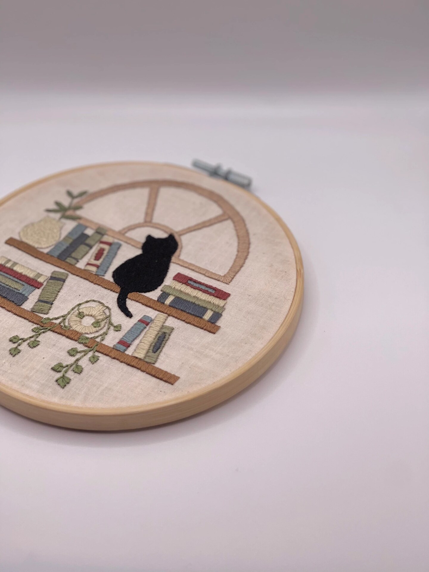 DIY Cat and Books Embroidery Kit - House Plant Hoop Art - Hanging Plants Embroidery Beginner - 6 Inch Hoop - Adult Craft Kit -